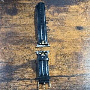 Tory Burch Kira Black Leather Watch Band with Gold Buckle
